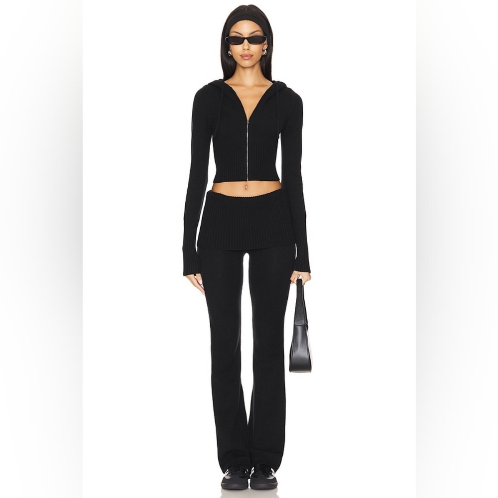 Frankie's Bikini Black Aimee Cable Cloud Knit Hoodie & Fleur Pants Set Small